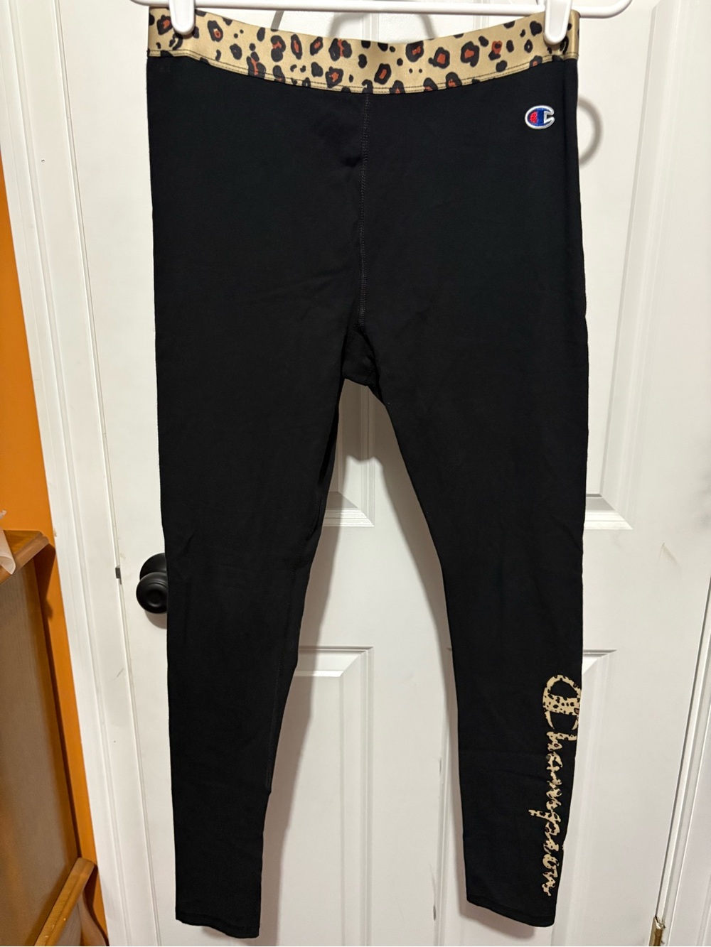 Champion Black Leggings with Leopard-Print Waistband